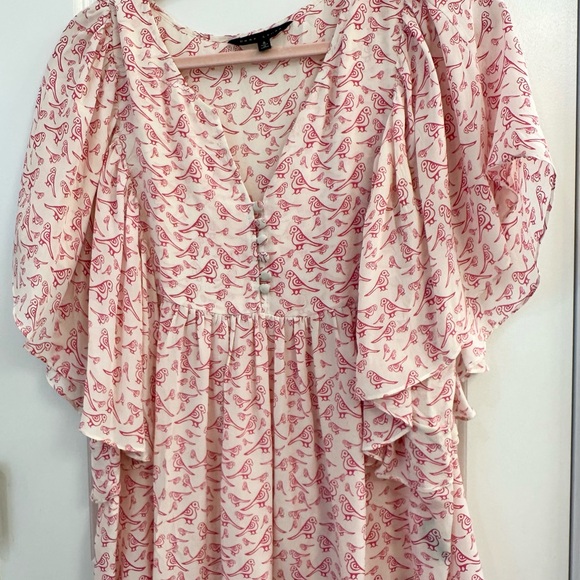 Pink and White Puff Sleeve Ruffled Tunic - Picture 3 of 4